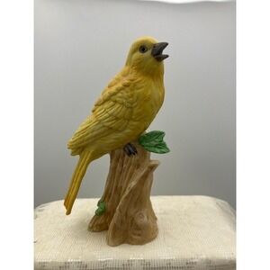 Vintage Yellow Canary Bird Figurine On Tree Stump by Lefton Porcelain 4.5"H